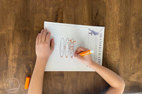 Harry Potter Transfiguration Activity for Flexible Thinking and Growth Mindset - a child working on a worksheet that has been turned sideways to make a picture